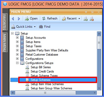 fmcg setup schemes menu